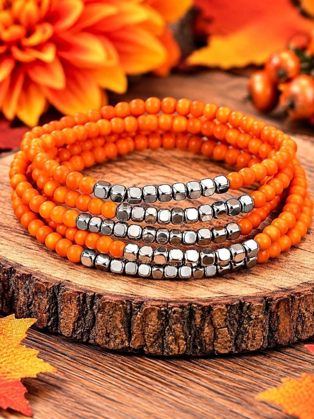 paparazzi Mythical Magic - Orange & Silver Bracelet Stack